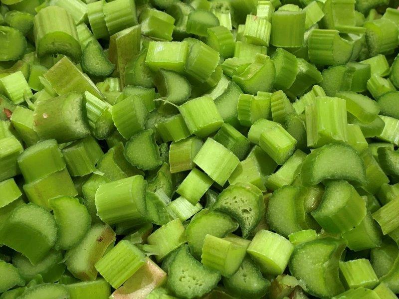 Rhubarb sliced up ready to add to the ketchup